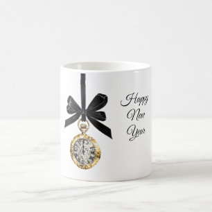 Caneca De Café Glitzy Ouro Prata Ano Novo Hora Meia-Noite