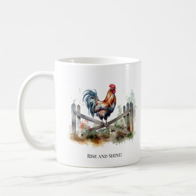 Caneca De Café Glória da Manhã: Galo de Aquarelas, personalizado (Esquerda)