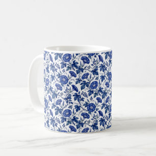 Caneca De Café Glórias Matutinas Azul Cobalto Branco Estilo Delft