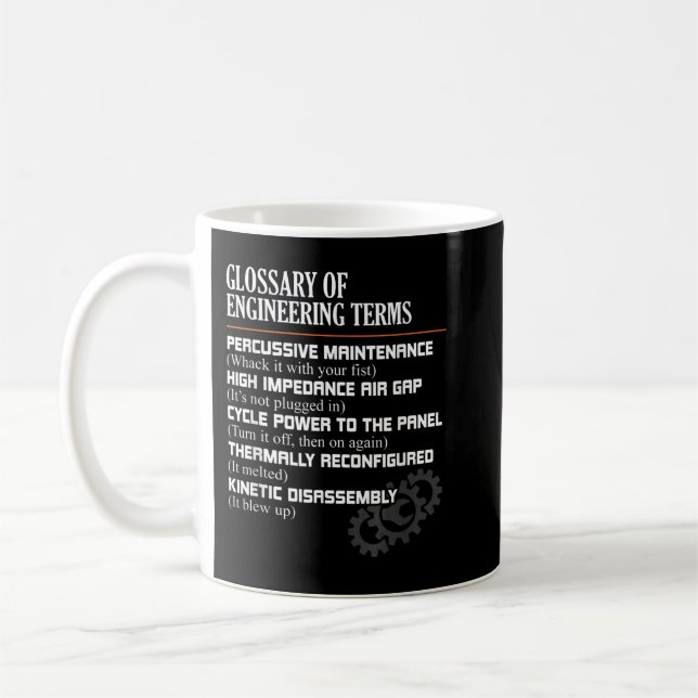 Caneca De Café Glossário de Termos de Engenharia - Funny Engenhei (Esquerda)