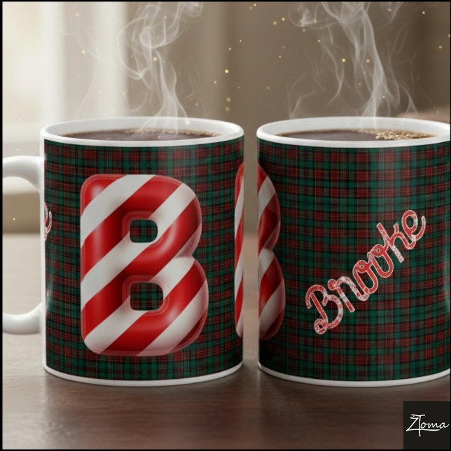 Caneca De Café Glossy Candy Cane Striped Christmas Letter B (Criador carregado)