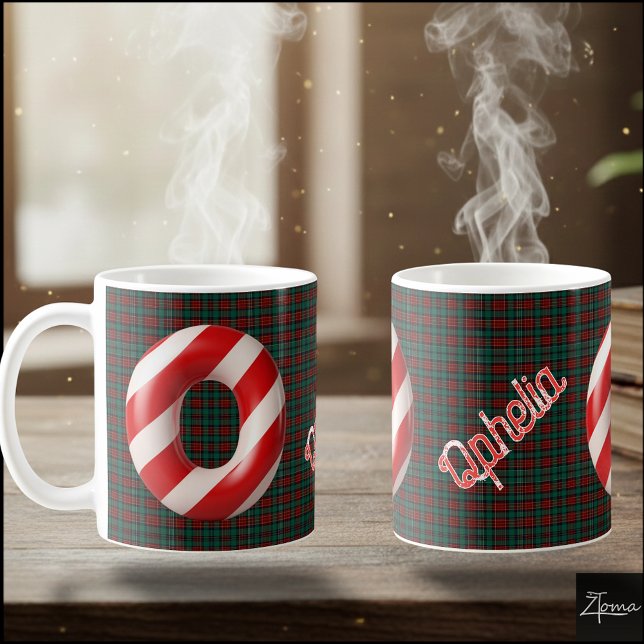 Caneca De Café Glossy Candy Cane Striped Christmas Letter O (Criador carregado)