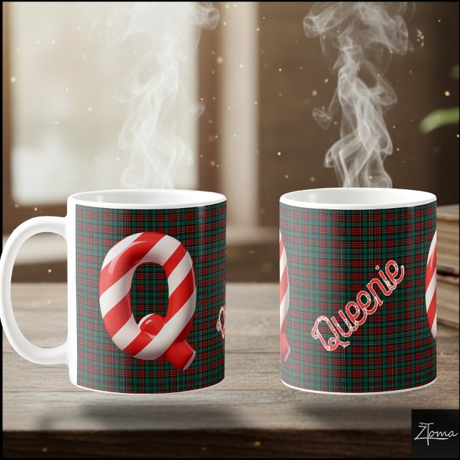 Caneca De Café Glossy Candy Cane Striped Christmas Letter Q (Criador carregado)