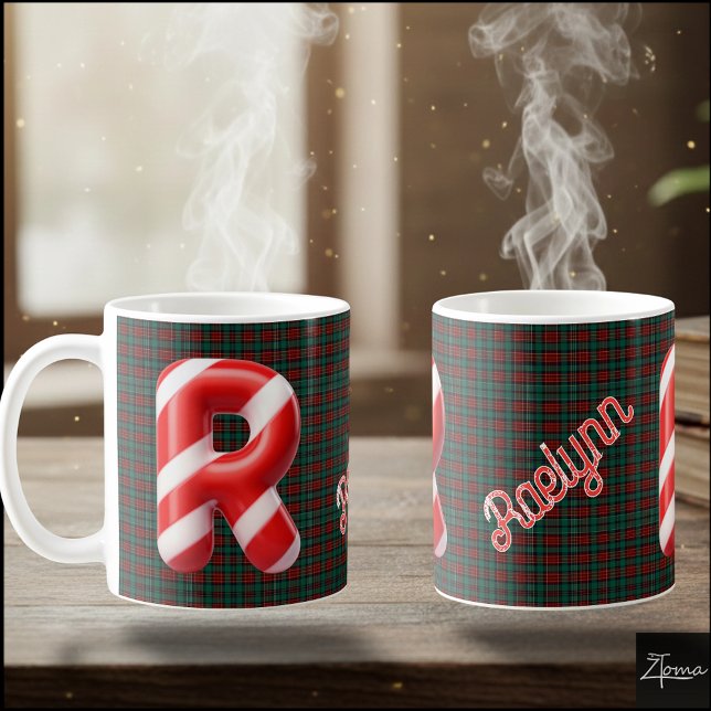 Caneca De Café Glossy Candy Cane Striped Christmas Letter R (Criador carregado)