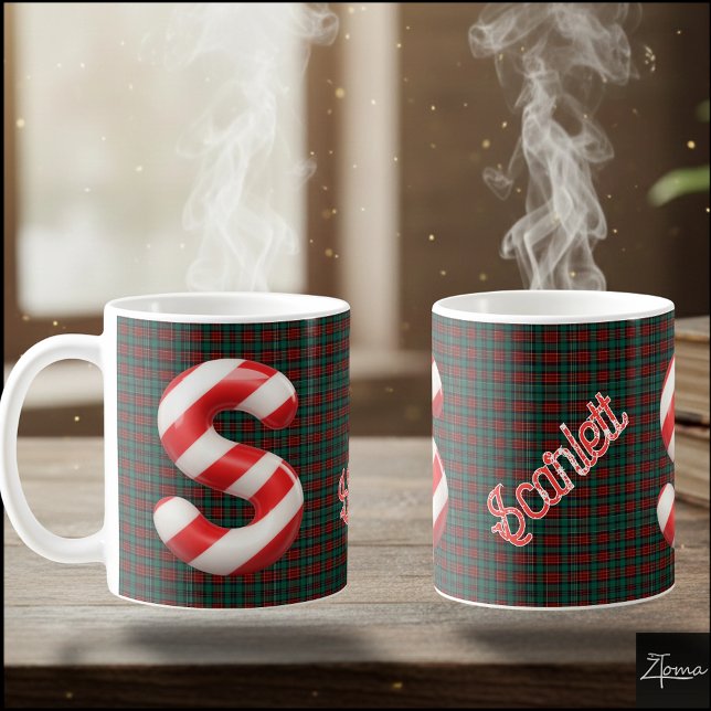 Caneca De Café Glossy Candy Cane Striped Christmas Letter S (Criador carregado)