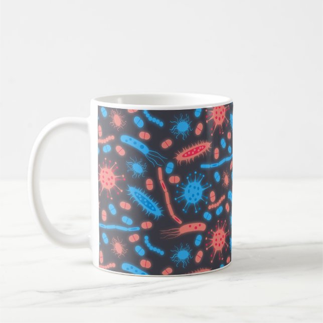 Caneca De Café Glowing Bacteria Microorganism pink blue (Esquerda)