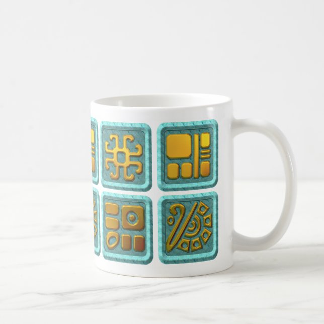 Caneca De Café Glyphs maias - turquesa e ouro (Direita)
