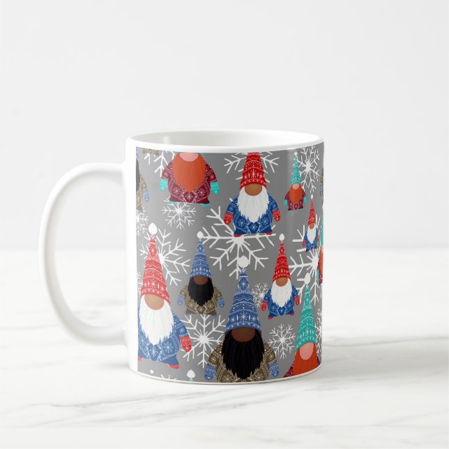 Caneca De Café Gnome Snowflake Ilustra Padrão de Natal (Esquerda)
