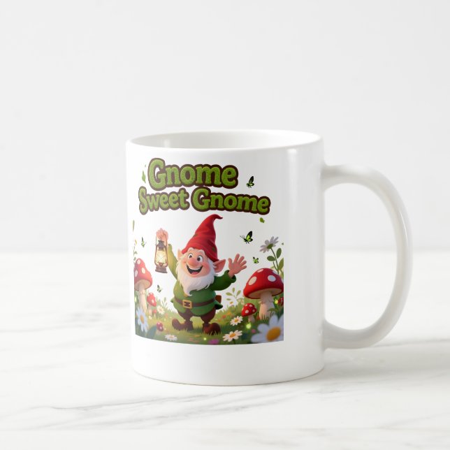 Caneca De Café Gnome Sweet Gnome Whimsical Garden Gnome Graphic (Direita)