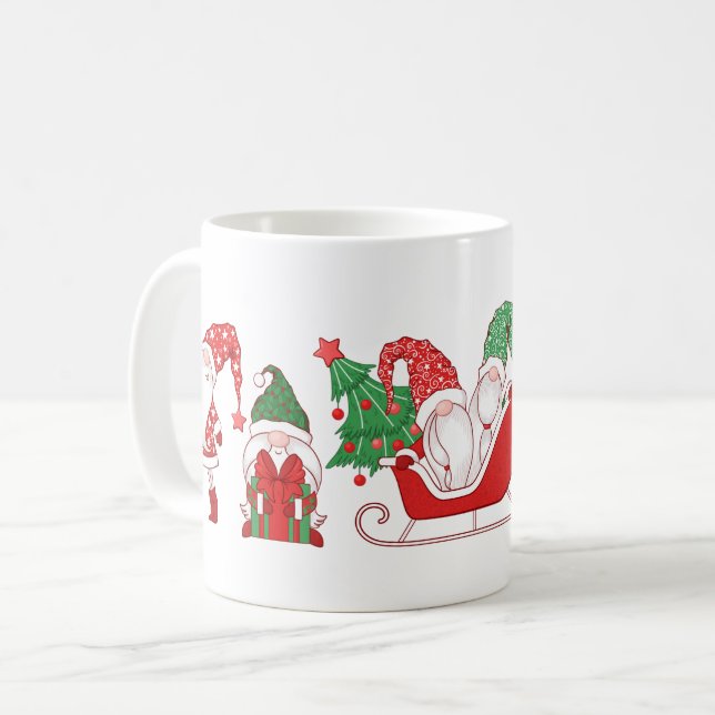 Caneca De Café Gnomes Christmas Parade Sleigh & Gifts (Frente Esquerda)
