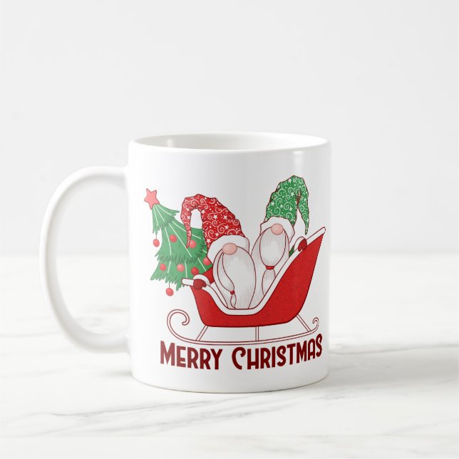 Caneca De Café Gnomes in a Sleigh Merry Christmas (Esquerda)