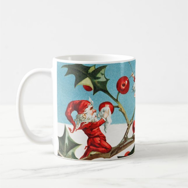 Caneca De Café Gnomes painting holly berries in the snow (Esquerda)