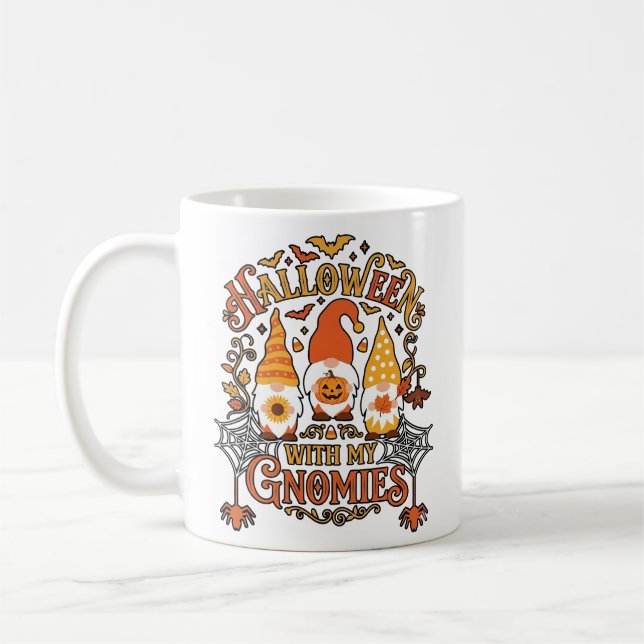 Caneca De Café Gnomies de Halloween Abóbora Teia de Aranha Morceg (Esquerda)