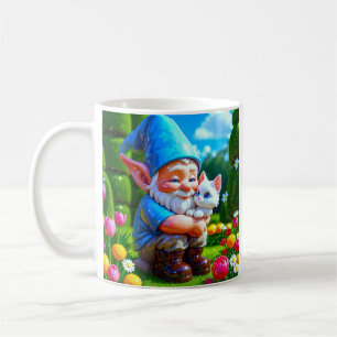 Caneca De Café Gnomo Abraçando Gato