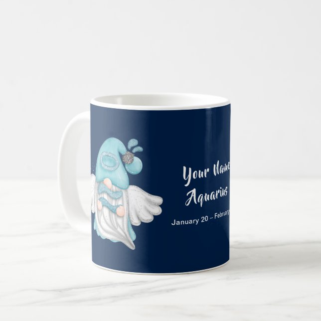 Caneca De Café Gnomo Aquarius Astrologia Sinal Anjo Seu Nome (Frente Esquerda)