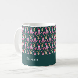 Caneca De Café Gnomo Bonito E Rena Com Luva Rosa