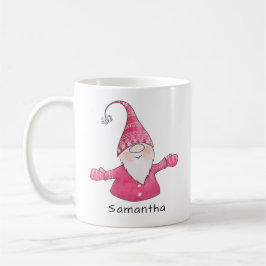 Caneca De Café Gnomo-branco monograma, rosa e Natal branco