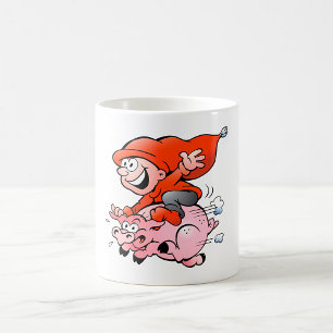 Caneca De Café Gnomo de desenho animado engraçado andando em um p