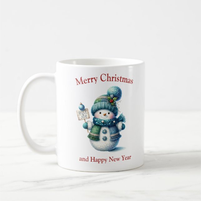 Caneca De Café Gnomo de Natal bonito com cachecol azul e chapéu (Esquerda)