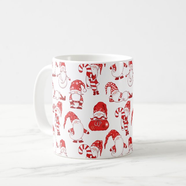 Caneca De Café Gnomo de Natal Caprichoso Vermelho e Branco (Frente Esquerda)