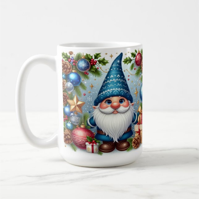 Caneca De Café Gnomo de Natal com Decorações Alegres de Feriado (Esquerda)