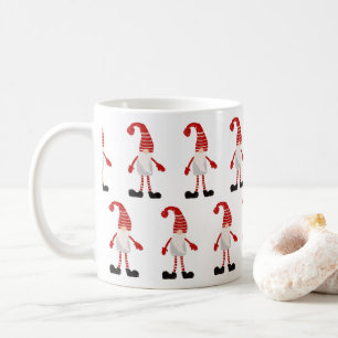 Caneca De Café Gnomo de Natal Padrão Nórdico Vermelho Cinza Branc