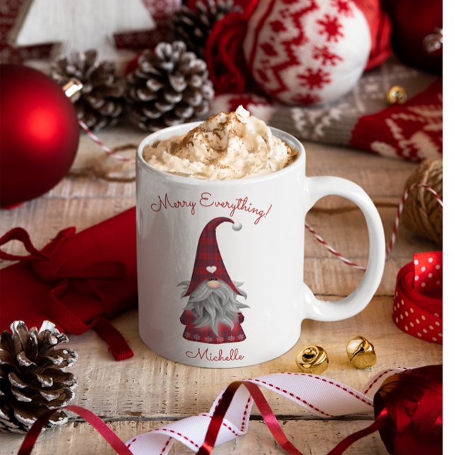 Caneca De Café Gnomo de Natal Personalizado Rústico Fofo Elfo (Criador carregado)