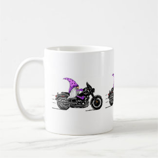 Caneca De Café Gnomo roxo balançando moto