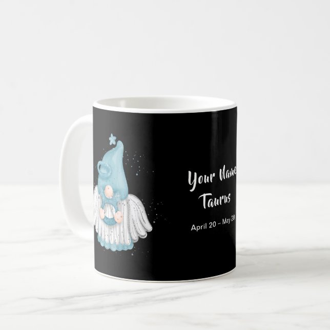 Caneca De Café Gnomo Taurus - Sinal de Astrologia Anjo Seu Nome (Frente Esquerda)
