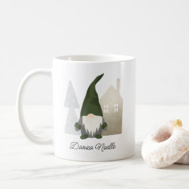 Caneca De Café Gnomo Verde e Casa | Nome Natal