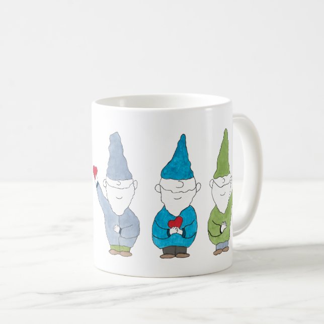 Caneca De Café Gnomos Com Corações (Frente Esquerda)
