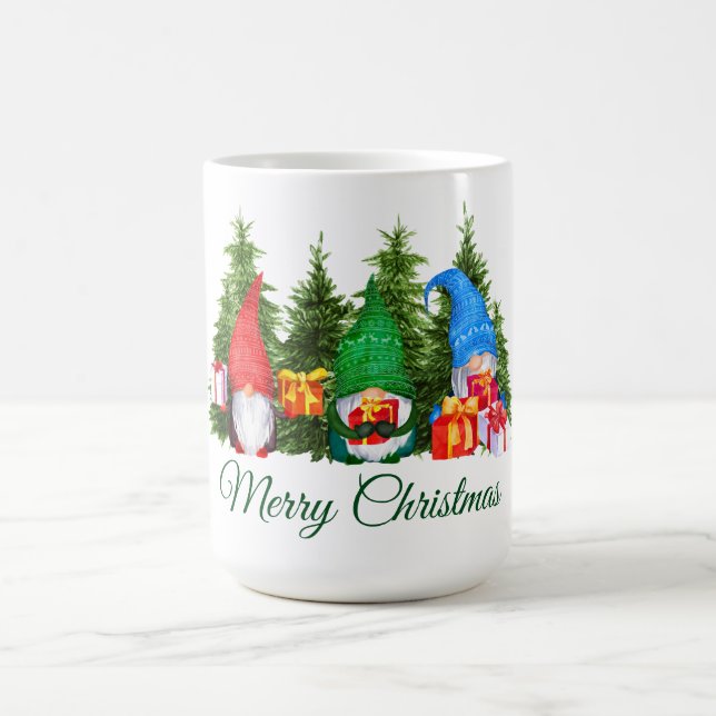 Caneca De Café Gnomos de Aquarela Verde Feliz Natal (Centro)
