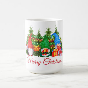 Caneca De Café Gnomos de Aquarela Vermelha Luzes de Natal Merití