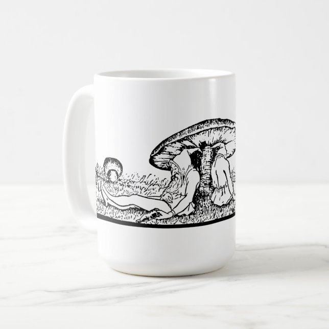 Caneca De Café Gnomos Dormindo Sob Cogumelo (Frente Esquerda)