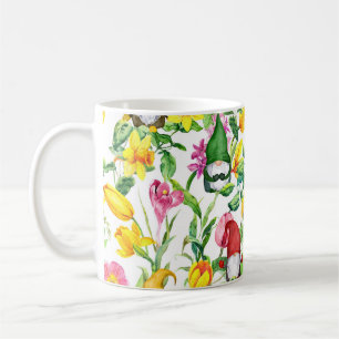 Caneca De Café Gnomos escandinavos: primavera de aquarela floral.