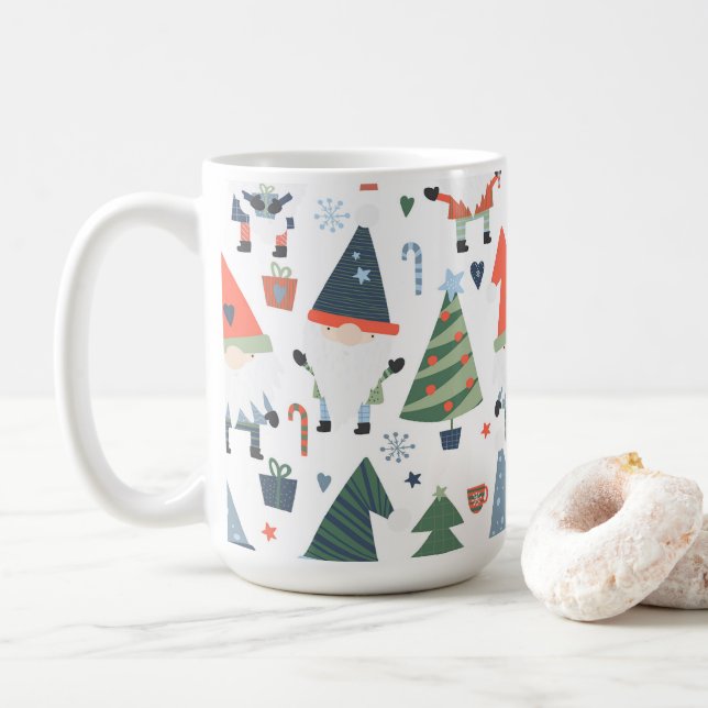 Caneca De Café Gnomos Natalinos Festivos Árvores Bastões de Doces (Com Donut)