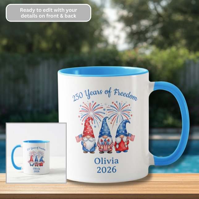 Caneca de Café Gnomos Patrióticos 250 Anos de Libe (Criador carregado)