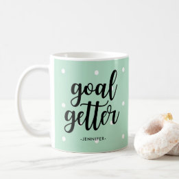 Caneca De Café Goal Getter | Bolinhas verdes de mint e tipografia
