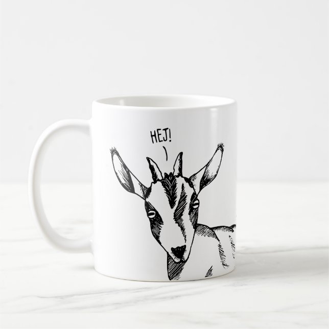 Caneca De Café Goat Sketch dizendo "Hej!" (Esquerda)