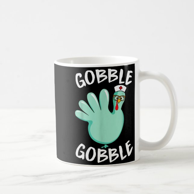 Caneca De Café Gobble Gobble Funny Turkey Glove Thanksgiving Nurs (Direita)