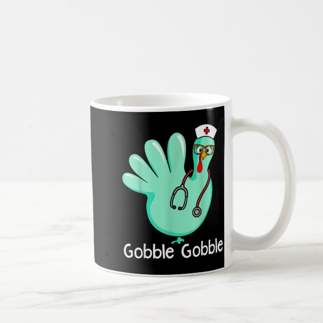Caneca De Café Gobble Gobble Funny Turkey Glove Thanksgiving Nurs (Direita)