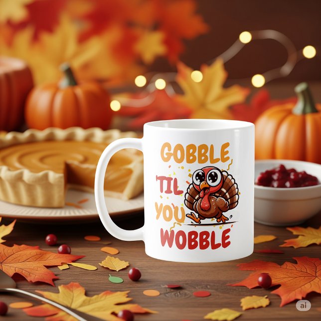 Caneca De Café Gobble ‘Til You Wobble – Peru de Ação de Graças (Criador carregado)