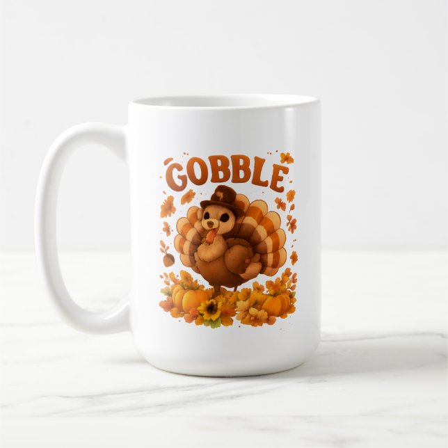 Caneca De Café Gobble Turkey Cute Thanksgiving Fall Quote (Esquerda)