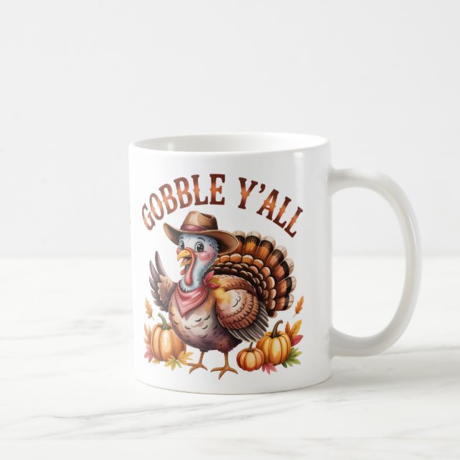 Caneca De Café Gobble y'all western Thanksgiving  (Direita)