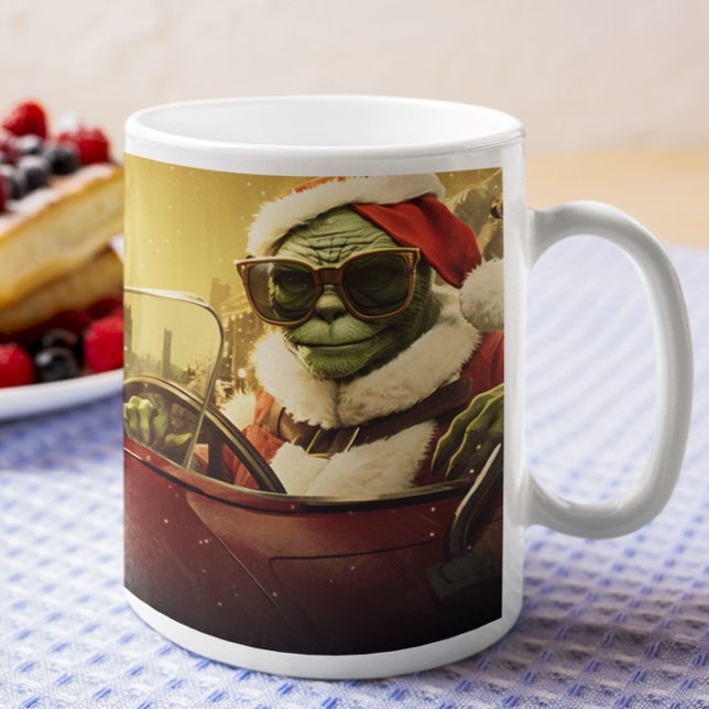Caneca De Café Goblin Verde de Natal #7 dirigindo um carro esport (Christmas Grinch #7 driving a red sports car Coffee Mug
)