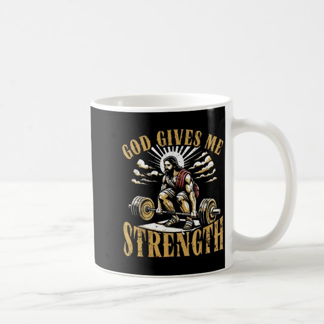 Caneca De Café God Gives Me Strength Christian Gym Workout Motiva (Direita)