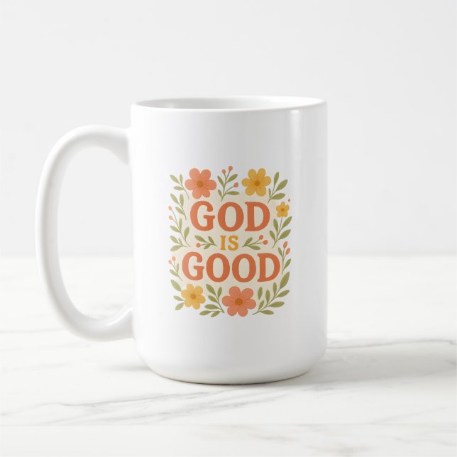 Caneca De Café God Is Good Floral Christian Faith Quote (Esquerda)