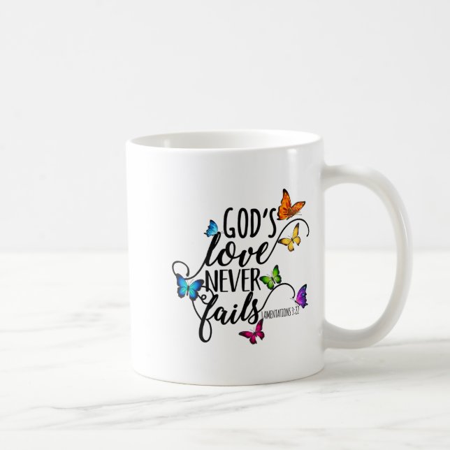 Caneca De Café God's Love Never Fails - Butterfly Art - Religious (Direita)