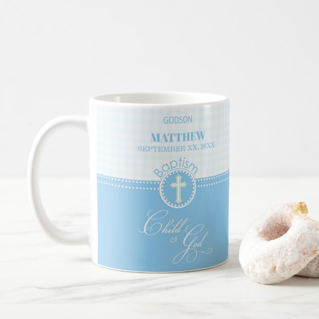 Caneca De Café Godson Baptism Blue Child of Deus Personalizado (Com Donut)