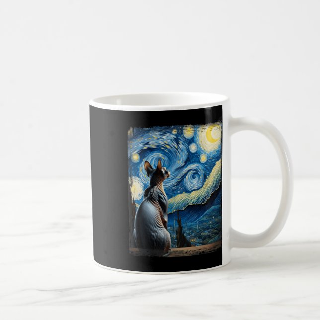 Caneca De Café Gogh Starry Night Style Artístico Sphynx Cat (Direita)